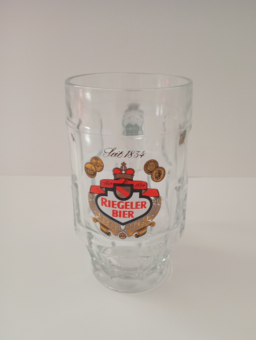 Vintage Riegeler Bier German Beer Mug | 6" Glass Seidel with Handle | VG